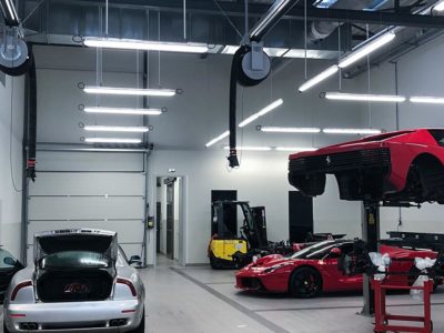 Système d'extraction des gaz d'échappement WORKY - Atelier Ferrari SF Grand Est
